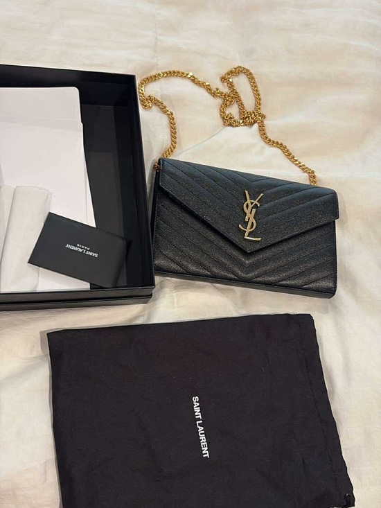 Saint Laurent Handbags - Saint Laurent Black Quilted Envelope Crossbody with Gold Chain